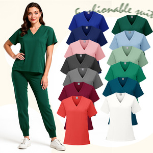 Women V Neck Scrub Suit Set Moisture Wicking Hospital Uniforms Split Set Woven Fabric S XXL - Product Image 3