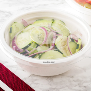 Sturdy and Versatile 12Oz Biodegradable <b>Bowls</b> Sugarcane Pulp Container for Soup & Salad Disposable <b>with</b> PET Flat <b>LID</b> - Product Image 1