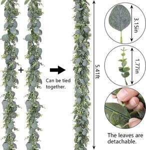 LY 5.5ft Guirlande d'Eucalyptus Artificielle Argent Dollar Verdure Vignes <span class=keywords><strong>Chemin</strong></span> <span class=keywords><strong>de</strong></span> <span class=keywords><strong>Table</strong></span> pour Graduation et Pâques Fausse Guirlande <span class=keywords><strong>de</strong></span> Printemps - Product Image 2