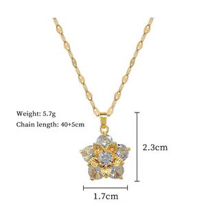 Stainless Steel Jewelry Set Non Fade Shiny Zircon Flowers Charm Pendant Necklace Earring for Women Clavicle <b>Chain</b> Choker Jewelry - Product Image 5