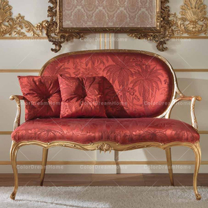 Juego de sofá de sala de estar vintage clásico europeo, sofá Seccional de madera de diseño simple con tela roja para uso doméstico - Product Image 1