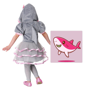 Disfraz de tiburón para niñas, traje de actuación para escenario, color gris con ribete rosa - Product Image 3