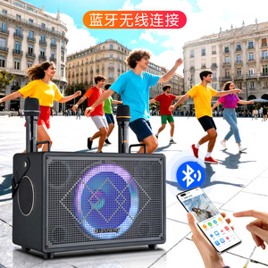 QIASHENG Square Dance <b>Speaker</b> Portable Trolley With 2 Wireless <b>Microphones</b> Rechargeable Battery High Power Outdoor Karaoke - Product Image 4
