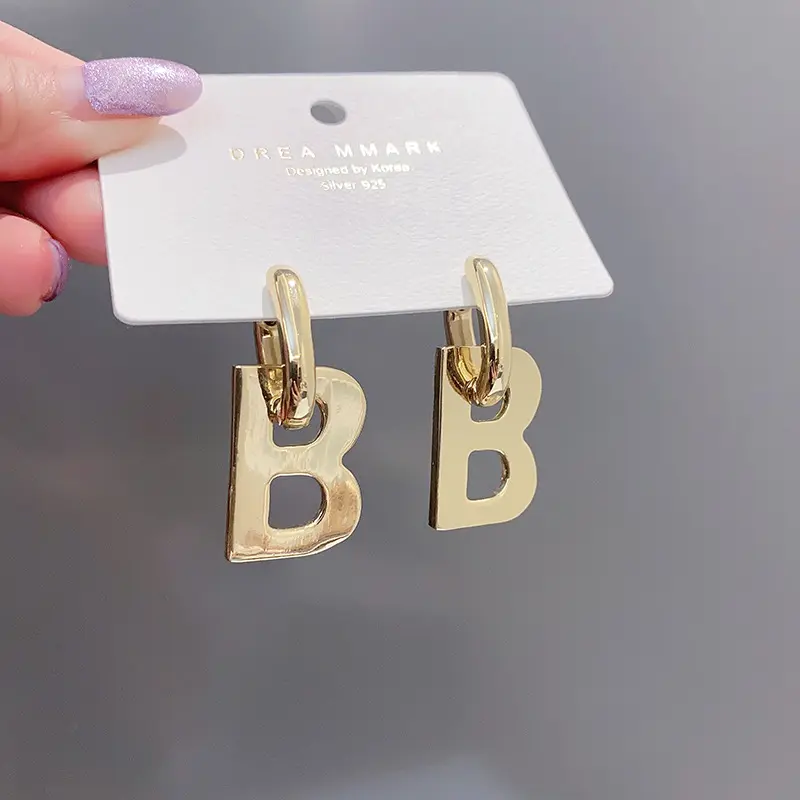 Girl Fashion Designer Jewelry Popular Brands Stainless Steel Letter B Hoop Earrings 18K Gold Plated Ear Rings