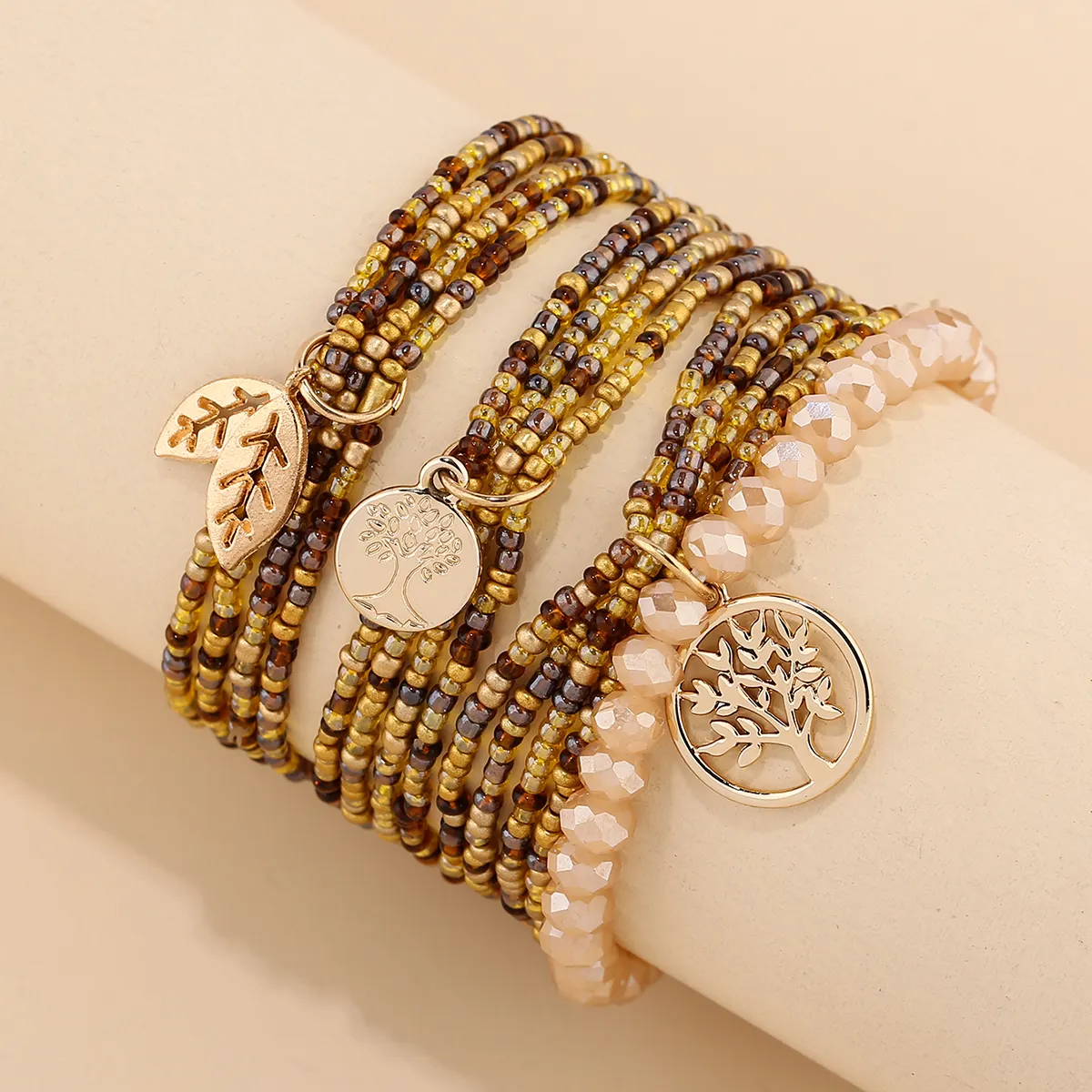 Wholesale Tree Of Life Bohemian Multi Rice Bead Bracelet Gold Charm Bracelet Jewelry String