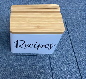 Vente en gros de boîtes métalliques carrées pour biscuits au thé, chocolat, sucre, menthe, couvercle, <span class=keywords><strong>recette</strong></span>, boîte en fer blanc <span class=keywords><strong>avec</strong></span> couvercle en bambou, stockage écologique - Product Image 5