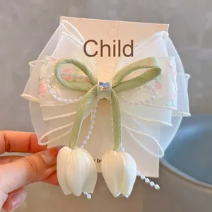 Nuevo diseño bordado flor niños niñas pelo lazo <span class=keywords><strong>Clips</strong></span> Bowknot cinta horquillas pasadores accesorios para el cabello - Product Image 3