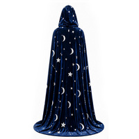 Cape à Capuche en Velours Doré avec Motif Étoiles et Lunes pour Déguisement de Sorcier Vampire d'Halloween – Costume de Jeu de Rôle
