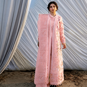 Ensemble Kurta, pantalon et dupatta pour femmes, rose blush, broderie ajourée, style indien pakistanais Chikankari, tenue de soirée - Product Image 1