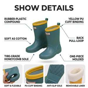 New Soft Flexible Kids <strong>Waterproof</strong> Rain <strong>Boots</strong> With Back <strong>Pull</strong> Loop Removable Liner For Spring Autumn Puddle Play Children Gumboots - Product Image 3