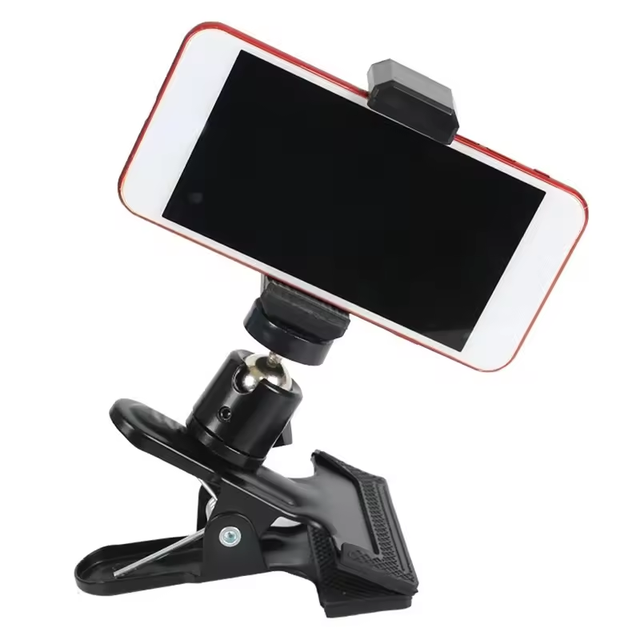 Metal Clamp Phone Holder with 360 Rotatable Ball Head Mount Fits Phones up to 9.5cm Width for Live Streaming Photography