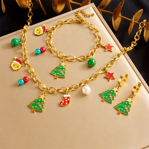 Christmas Tree Necklace Earrings <b>Bracelet</b> <b>Set</b> Stainless Steel Women's Jewelry Gift Fashion Cartoon Style Accessories - Product Image 1