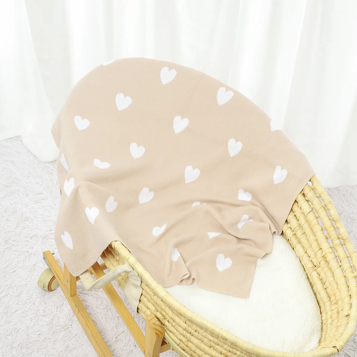Selimut mandi bayi 100% katun lembut nyaman boks bayi selimut kereta bayi selimut mandi rajutan hati selimut penerima bayi untuk anak perempuan dan anak laki-laki