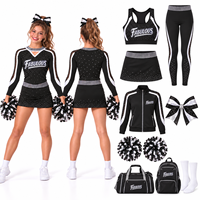 Ensemble d'uniforme de cheerleading noir et argenté personnalisé avec strass thermocollants, col à découpe en clé de serrage et dos découpé, tenue de performance