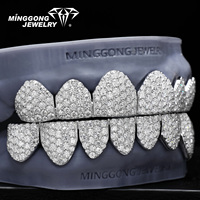 Minggong Nouveau Grillz dentaire en Moissanite Argent VVS Couleur D, Design Nid d'Abeille, Bijoux Fins Tendance Hip-Hop Unisexe