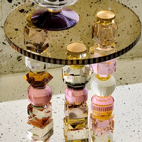 Table d'appoint en cristal Azalea, table d'appoint de luxe en cristal multicolore découpé à la main, plateau rond en verre, pour le salon, décoration de la maison