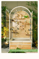 Cage pour perroquet de grande capacité, structure en bois massif, vue panoramique et circulation d'air multi-directionnelle