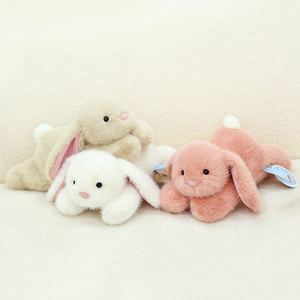 Mainan lembut kelinci berbulu untuk anak-anak, 40CM kelinci lucu merah muda abu-abu putih boneka hewan hadiah berbaring kelinci bantal mewah mainan - Product Image 4
