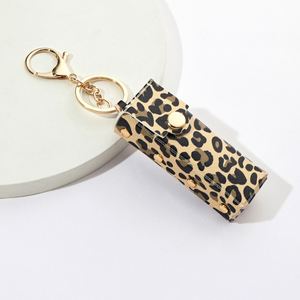 Llavero de piel sintética con estampado de leopardo y remaches metálicos, mini bolsa para bálsamo labial, colgante para mujer - Product Image 4
