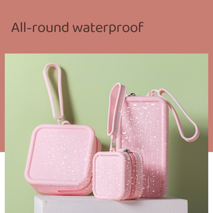 Silicone Square Makeup Bag Pink M Zipper Closure Travel Portable Bag Cute Waterproof Silicone Cosmetic <b>Pouch</b> <b>for</b> Women and <b>Men</b> - Product Image 5