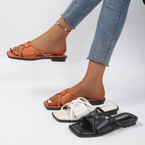 Sandalias de Mujer Talla Grande con Punta Cuadrada, Modelo 725, Verano, Nuevas, Planas, Tejidas, Casuales, de Playa - Product Image 1