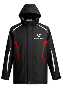 VRECASE <b>Waterproof</b> Hooded Rain <b>Jacket</b> Black Red <b>White</b> Stripes Outdoor Hiking Travel Wear Adult Universal Modern Style - Product Image 3