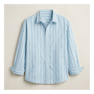 Chemises décontractées pour hommes à manches longues, coupe classique, rayures teintes en fil, fermeture boutonnée avec broderie, en coton, prix d'usine - Product Image 1