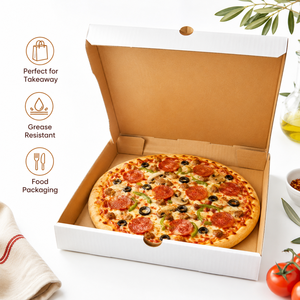 Custom Printed White Corrugated Pizza Boxes, Wholesale Food Grade Pizza Packaging <b>Box</b> With Custom Logo & Multiple Sizes - Product Image 4