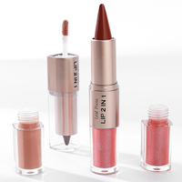 Crayon à lèvres double embout 2-en-1 et gloss miroir longue tenue mat et waterproof pour femmes et jeunes filles, maquillage quotidien et de soirée