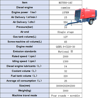 Compresseur d'air portable diesel 250 375 400 550 CFM 16Bar, compresseur à vis mobile 8Bar 185 CFM avec moteur PLC 220V