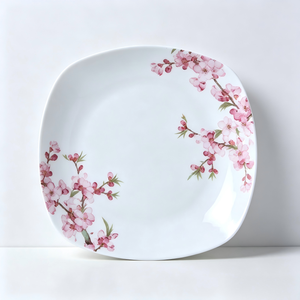 Service de table carré en porcelaine motif fleurs de pêcher – Assiettes, bols et tasses en céramique florale pour cadeau, mariage, maison, repas occidentaux - Product Image 6