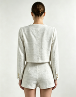 Ensemble deux pièces en tweed pour femme, veste courte et short taille haute, élégant costume formel pour femmes