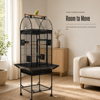 Cage à oiseaux en acier inoxydable noir pour perroquets, canaris, perruches, avec roulettes et plateau coulissant, vente en gros