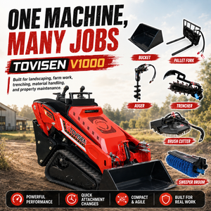 Minicarregadeira TOVISEN V1000 com Motor Kubota, Capacidade de 1430 Lbs, Carregadeira Compacta para Acessórios de Minicarregadeira