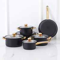 Batterie de Cuisine en Acier Inoxydable Noire – 12 Pièces – Casseroles, Marmites et Poêle