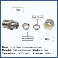 Adaptateur de tube à raccord mâle NPT 1/4'' en acier inoxydable 3mm-1/2'' pour installation de conduites de gaz et d'instrumentation
