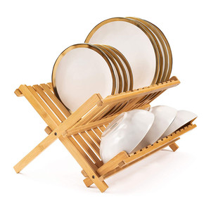 Grand égouttoir à vaisselle pliable <span class=keywords><strong>en</strong></span> <span class=keywords><strong>bambou</strong></span> à 2 niveaux pour comptoir de cuisine - Product Image 1