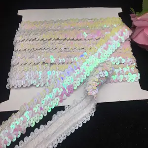 diy stage dancewear accessories 3cm wide colored sequins 3 rows sequined beaded elastic stretch lace trim for home decoration