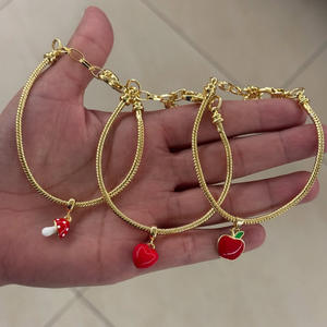 <span class=keywords><strong>Bracelet</strong></span> à breloques fleur de cerisier fleur d'amour fraise rouge émail doré avec chaîne serpent <span class=keywords><strong>Bracelet</strong></span> pomme fruit - Product Image 4