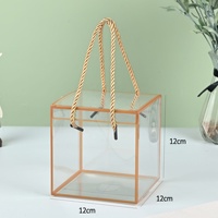 Fabricants chinois CSMD, prêts à expédier, boîtes en plastique transparentes avec poignée torsadée, garnitures brunes, en PET, 12x12x12 cm, vente en gros