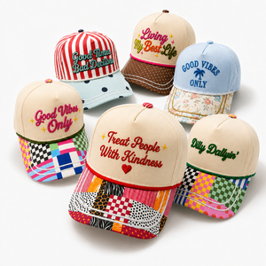 Casquette de baseball OEM ODM personnalisée avec impression en relief, patchwork, visière multicolore, vente en gros, streetwear unisexe, haute qualité, tissu Dobby Terry - Product Image 1