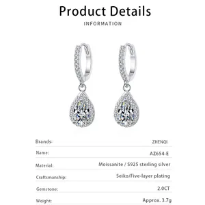 Holesale-pendientes de plata de ley 925 chapados en oro PT950 para mujer, aretes de moissanita con corte de pera de diamante cultivado en laboratorio