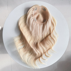 Nouvelle perruque européenne durable et respirante, cheveux blonds ondulés, 14-18 pouces, mono top 5*6, postiche en cheveux humains pour femme blanche # 60 Couleurs - Product Image 2