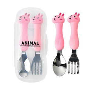Hot Sale 2 Pcs Food Grade Stainless Steel <b>Spoon</b> <b>Fork</b> Baby Kids Cutlery <b>Set</b> With Plastic Handle - Product Image 1