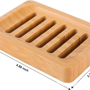 <b>Bamboo</b> <b>Soap</b> <b>Dish</b> Rectangular Single Layer Suction Cup Drainable Wooden <b>Soap</b> Holder For Bathroom Home Hotel Toilet - Product Image 2