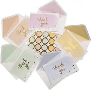 Myway Bulk Set of 100 Watercolor Gold Foil Thank You Cards With Envelopes Stickers for Wedding Baby Shower