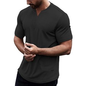 2025 Men's 280g Fitness T-Shirt Muscle Slim V-Neck Longline Henley Gym Workout Athletic Ribbed <b>Tee</b> Shirts - Product Image 3