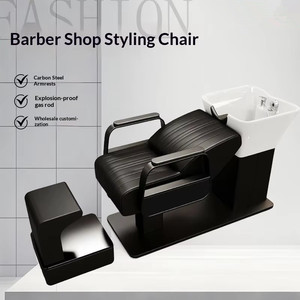 Lit de lavage de cheveux semi-inclinable haut de gamme équipé d'un lavabo en céramique, chaise de lavage de cheveux pour salons de coiffure et instituts de beauté - Product Image 4