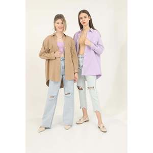 Chemise boutonnée oversize en popeline pour femme Camel, style décontracté au quotidien - Product Image 4