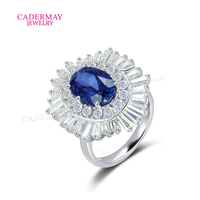 Ensemble de bijoux de luxe en argent sterling 925 avec saphir ovale en moissanite de 8*12 mm, boucles d'oreilles, bague et pendentif en bleuet de 6x9 mm
